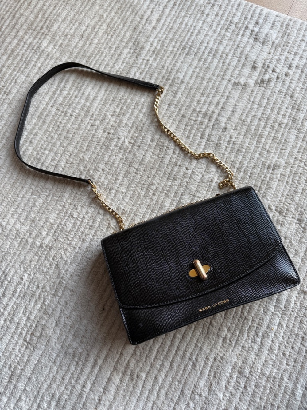 Marc Jacobs Black Leather Crossbody with Gold Chain Strap